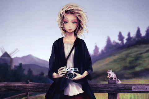 Girl With Photo Camera wallpaper 480x320