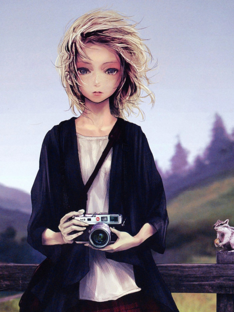 Girl With Photo Camera wallpaper 480x640