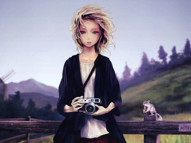 Girl With Photo Camera wallpaper 640x480