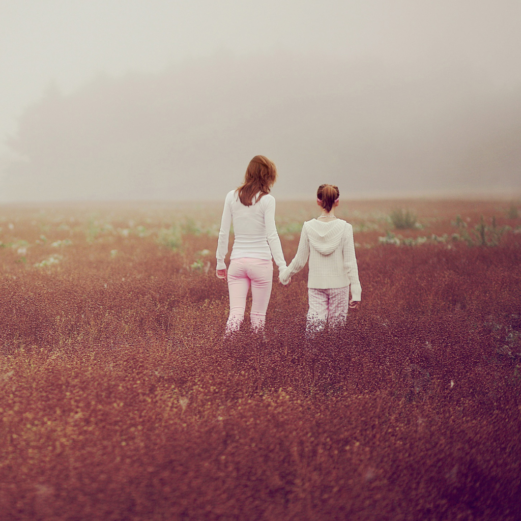 Two Girls Walking In The Field wallpaper 1024x1024
