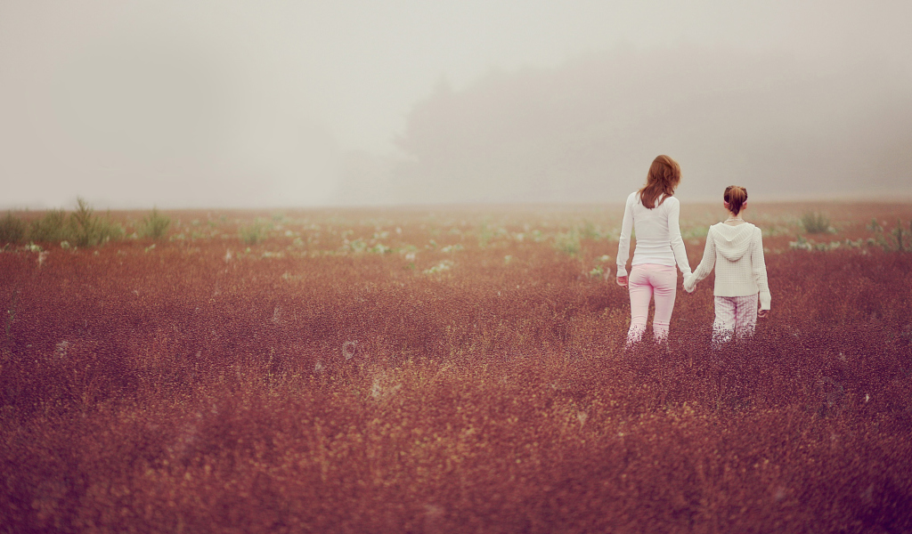 Two Girls Walking In The Field wallpaper 1024x600