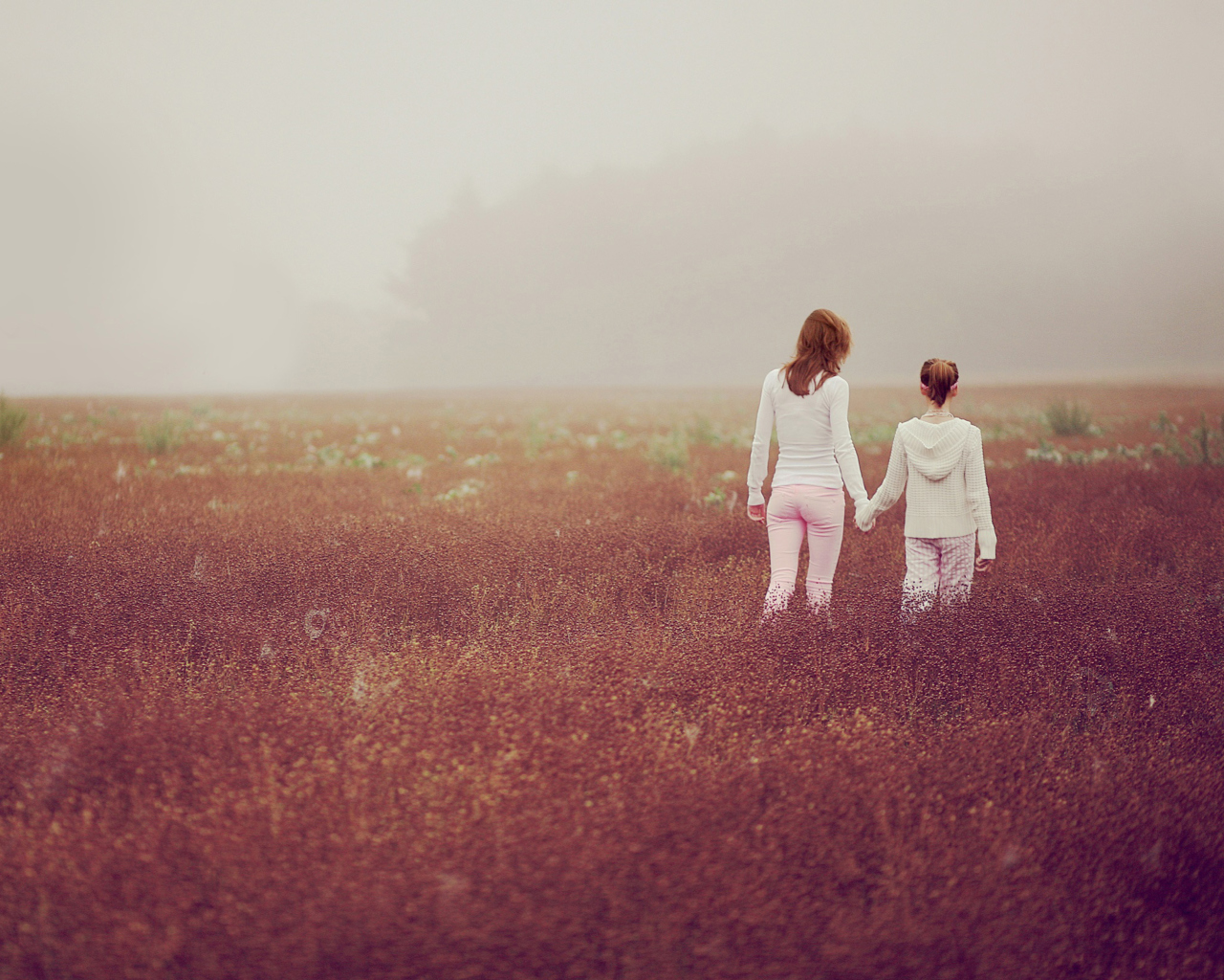 Two Girls Walking In The Field wallpaper 1280x1024