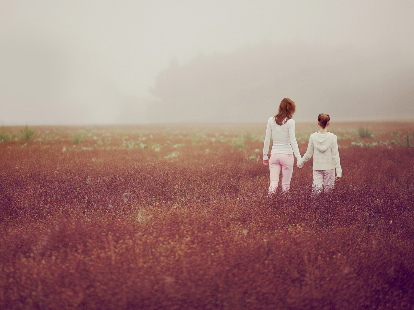 Two Girls Walking In The Field wallpaper 1400x1050