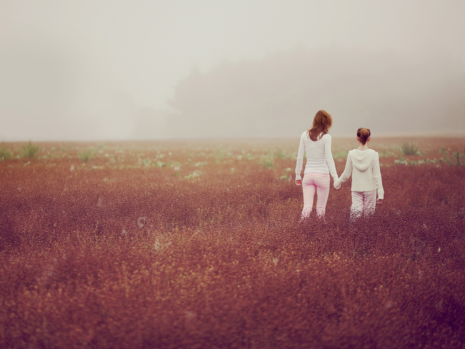 Two Girls Walking In The Field wallpaper 1600x1200