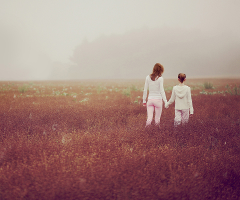 Two Girls Walking In The Field wallpaper 480x400