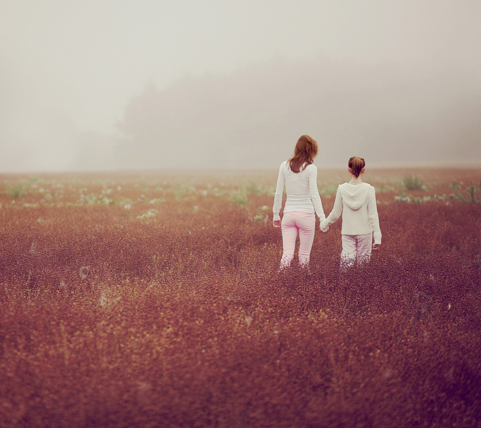 Two Girls Walking In The Field wallpaper 960x854