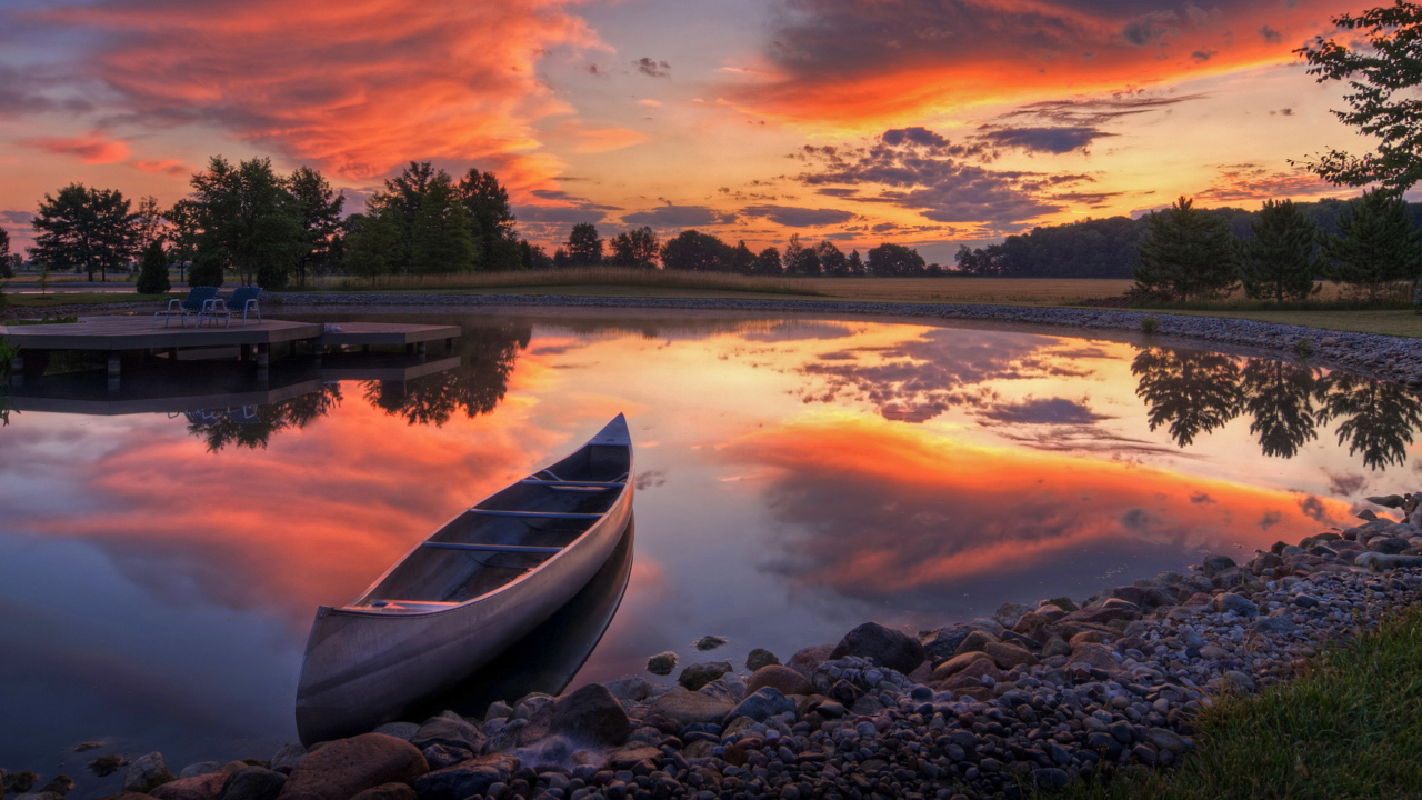 Das Canoe At Sunset Wallpaper 1280x720