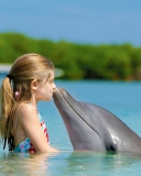 Обои Friendship Between Girl And Dolphin 128x160