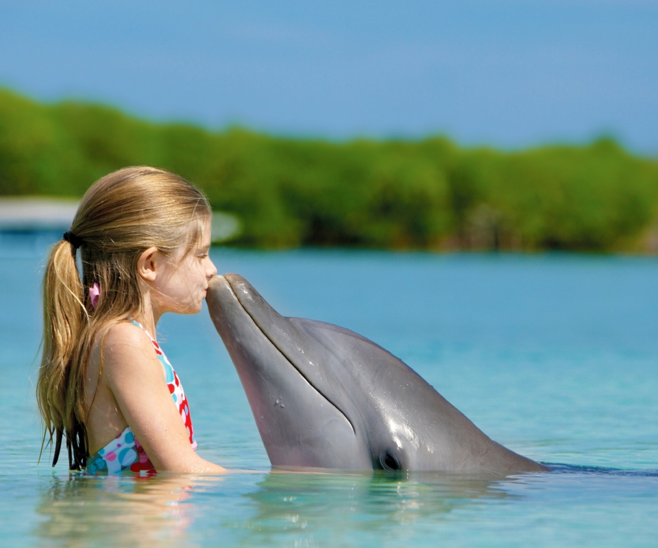 Friendship Between Girl And Dolphin wallpaper 960x800