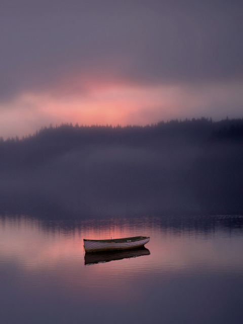 Lonely Boat And Foggy Landscape wallpaper 480x640