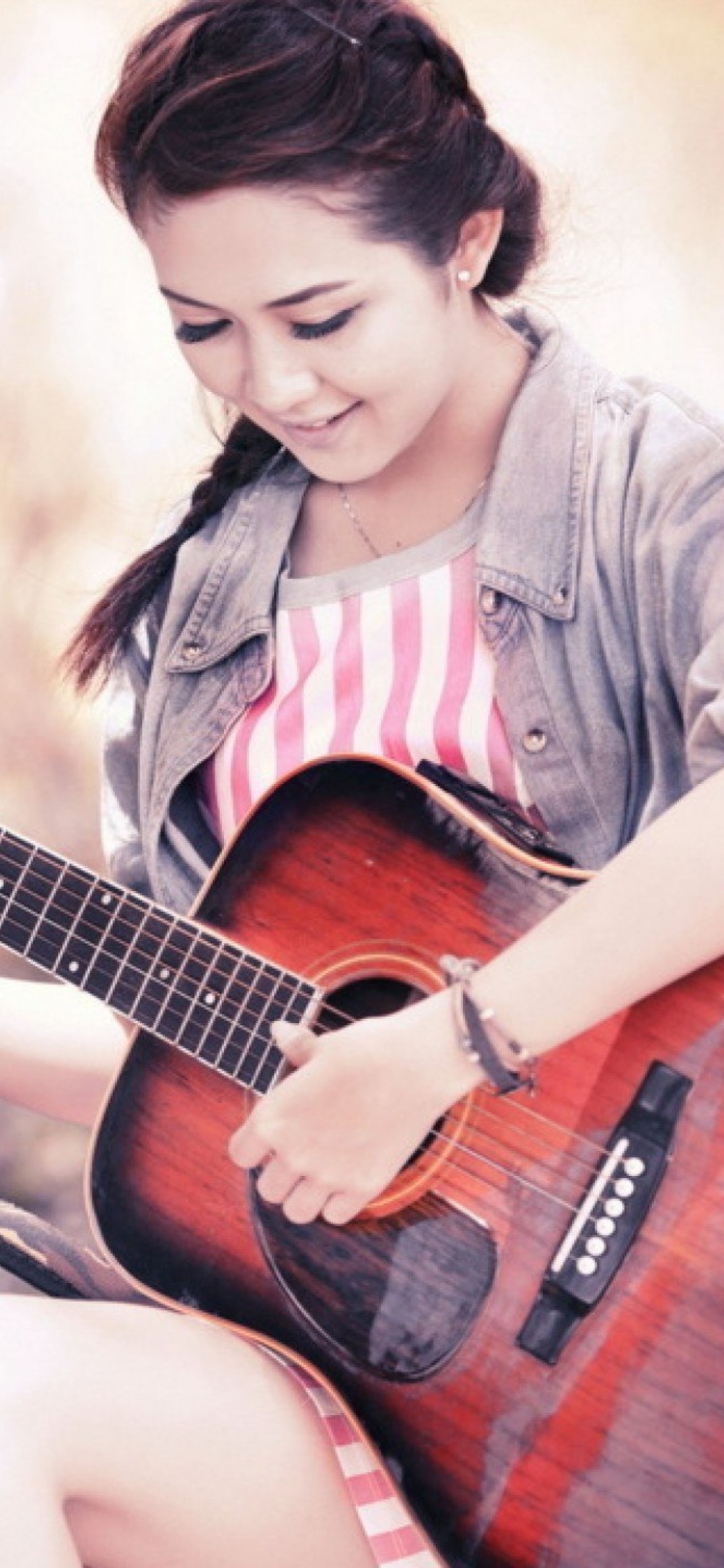 Chinese girl with guitar wallpaper 1170x2532