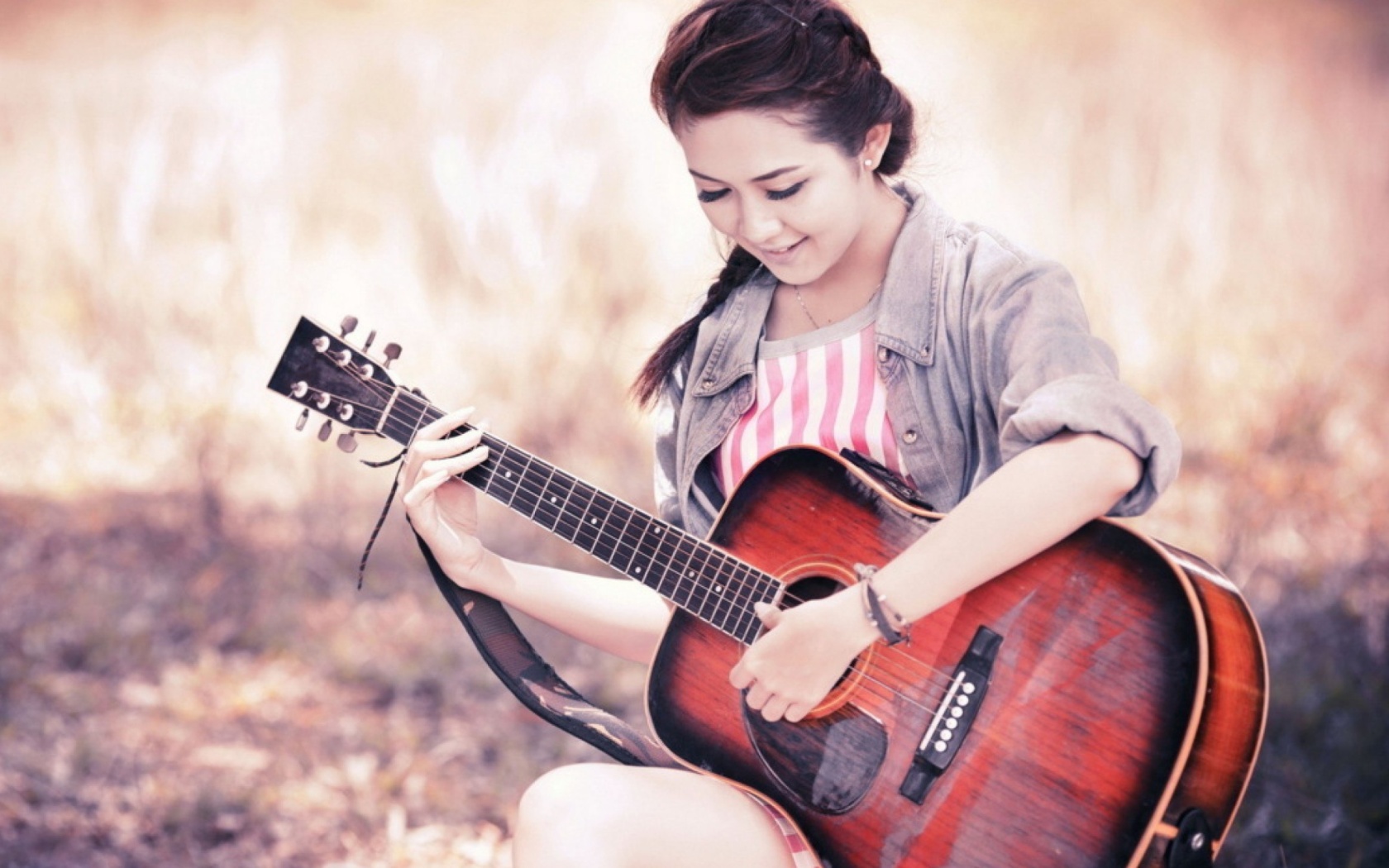Chinese girl with guitar wallpaper 1680x1050