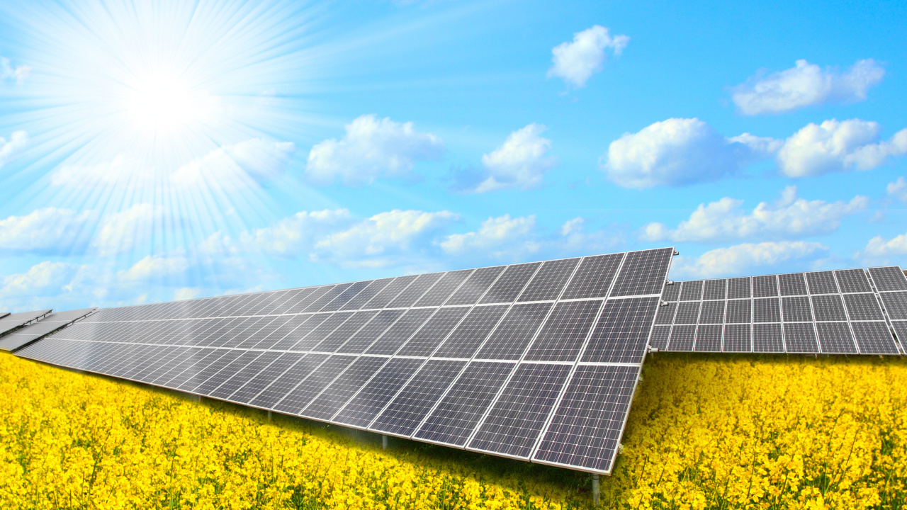 Solar panels on Field wallpaper 1280x720