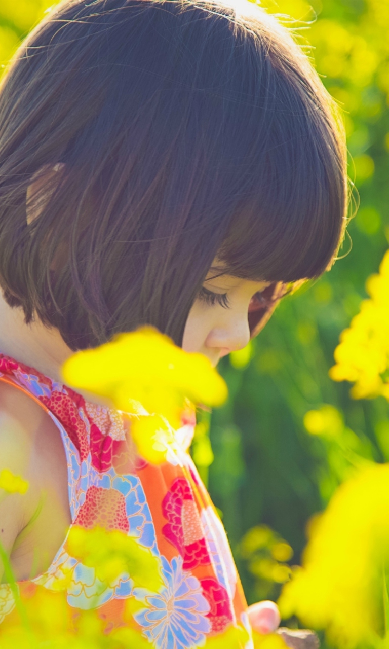 Cute Little Girl At Summer Meadow wallpaper 768x1280