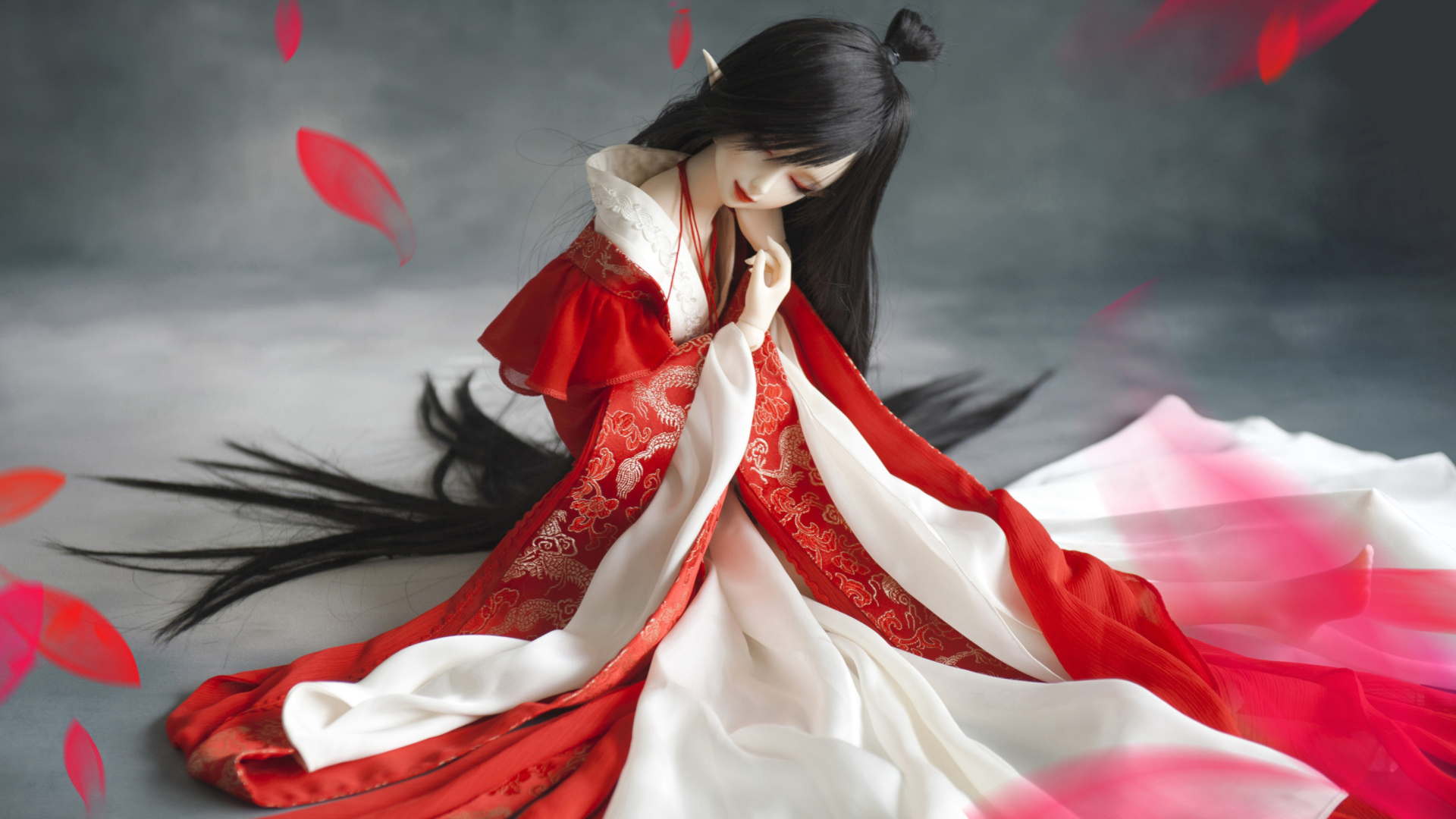 Обои Beautiful Doll In Japanese Kimono 1920x1080