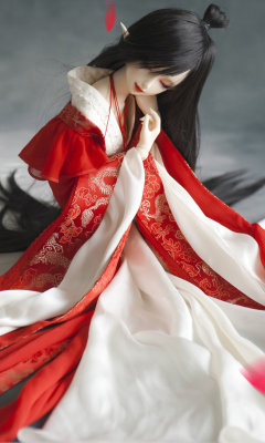 Beautiful Doll In Japanese Kimono wallpaper 240x400