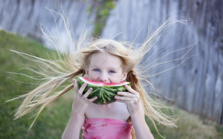 Girl Eating Watermelon Background for Android, iPhone and iPad