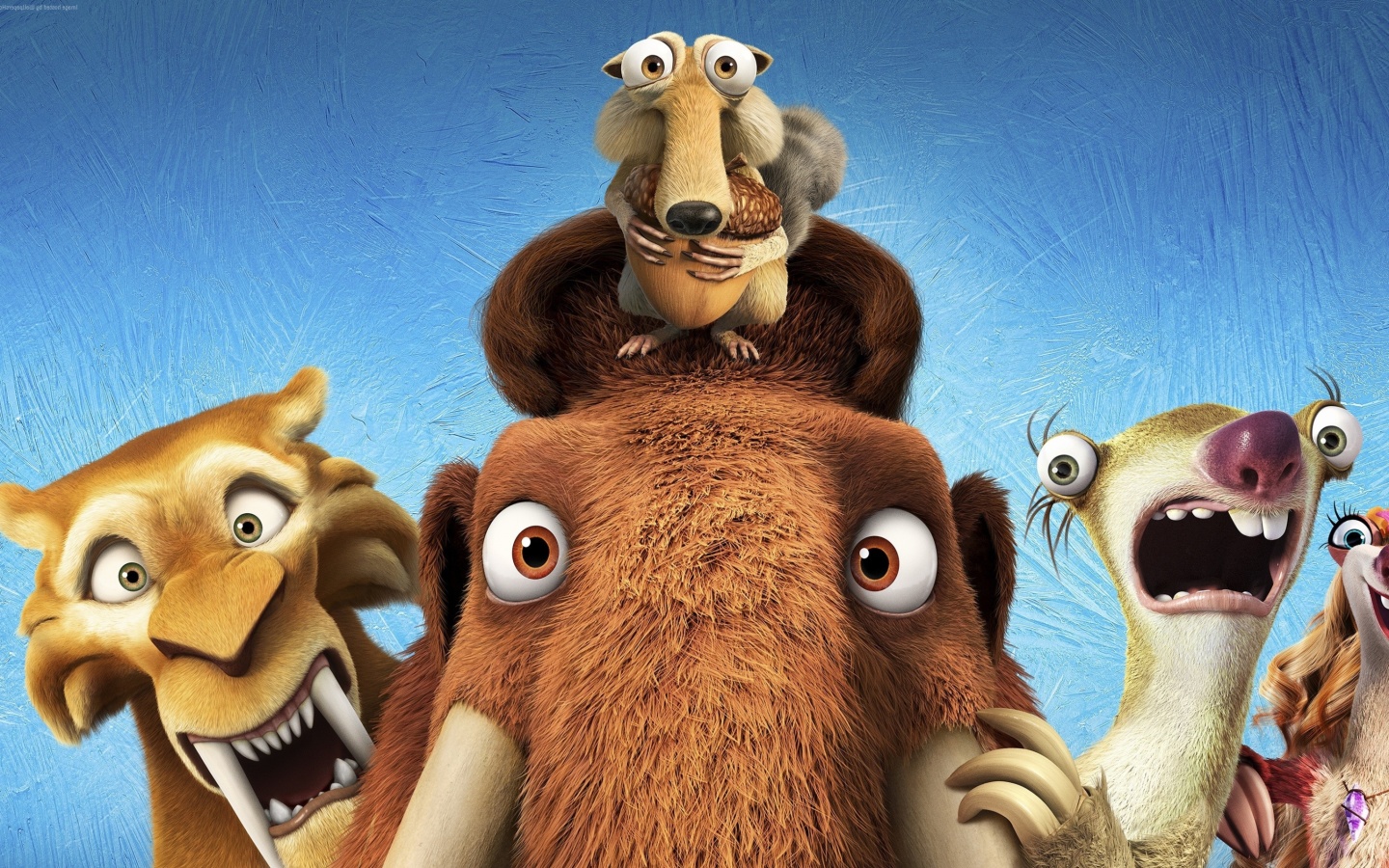 Обои Ice Age 5 Collision Course with Diego, Manny, Scrat, Sid, Mammoths 1440x900