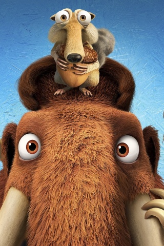 Das Ice Age 5 Collision Course with Diego, Manny, Scrat, Sid, Mammoths Wallpaper 320x480