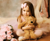Das Cute Little Girl With Teddy Bear Wallpaper 176x144