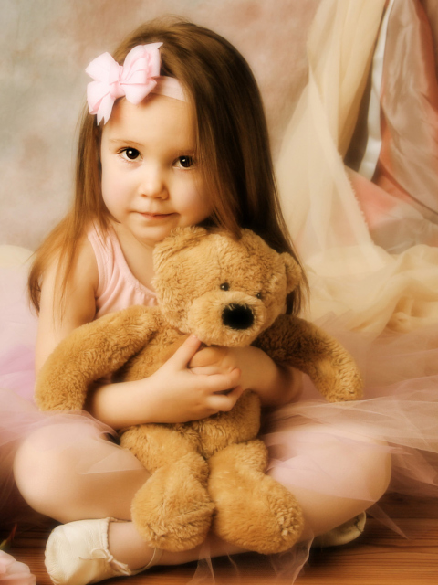 Cute Little Girl With Teddy Bear wallpaper 480x640