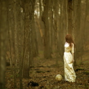 Girl And Globe In Forest wallpaper 128x128