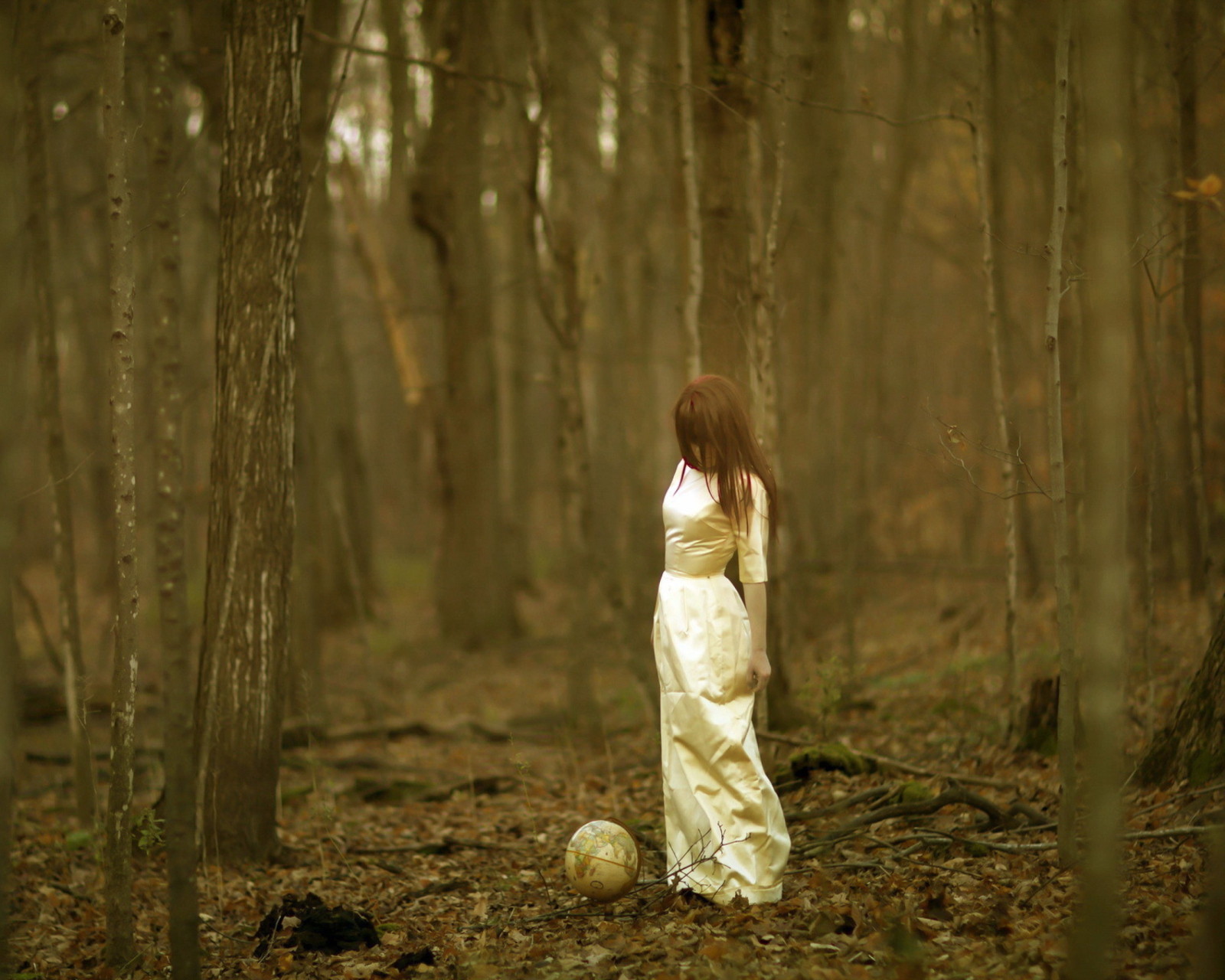 Das Girl And Globe In Forest Wallpaper 1600x1280