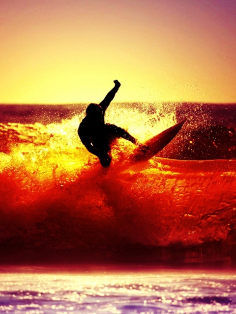 Surfing At Sunset wallpaper 480x640
