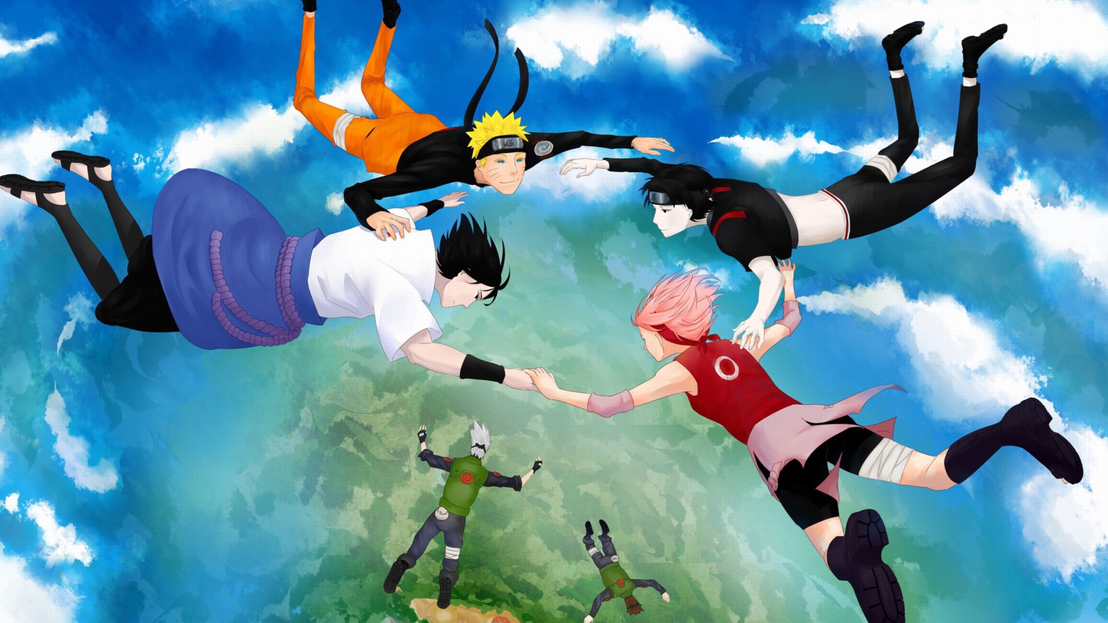 Hatake Kakashi, Sai, Uchiha Sasuke, Haruno Sakura screenshot #1 1600x900