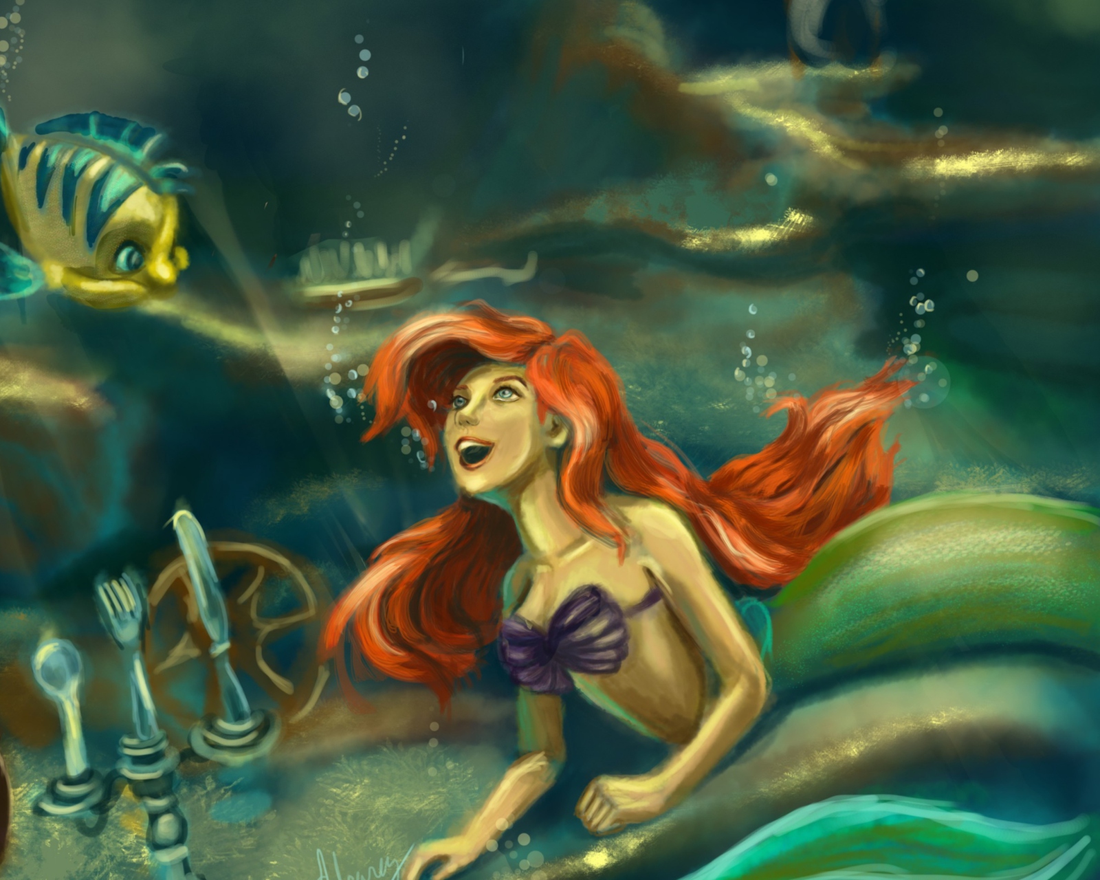 Обои Little Mermaid Painting 1600x1280