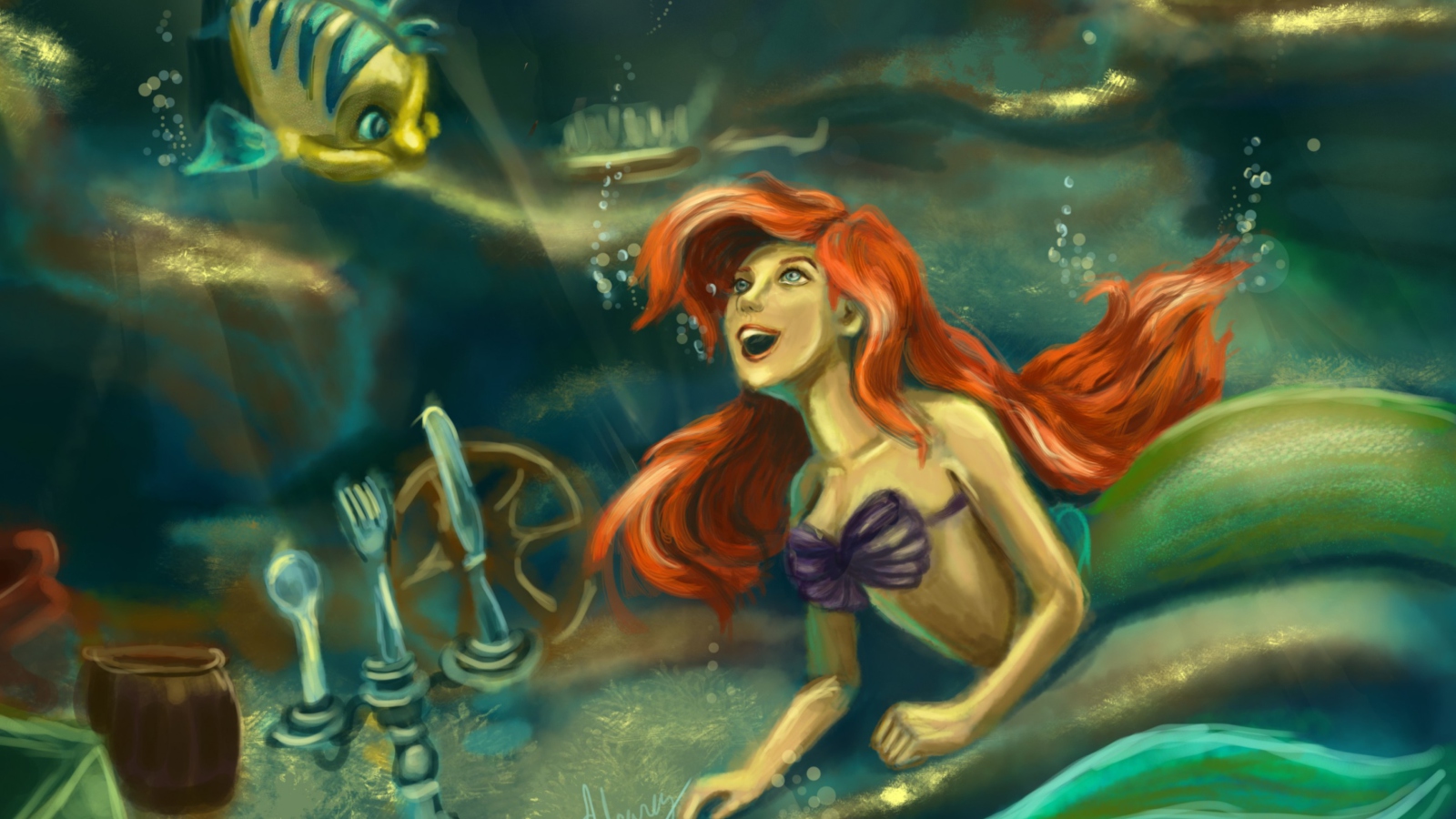 Little Mermaid Painting wallpaper 1600x900