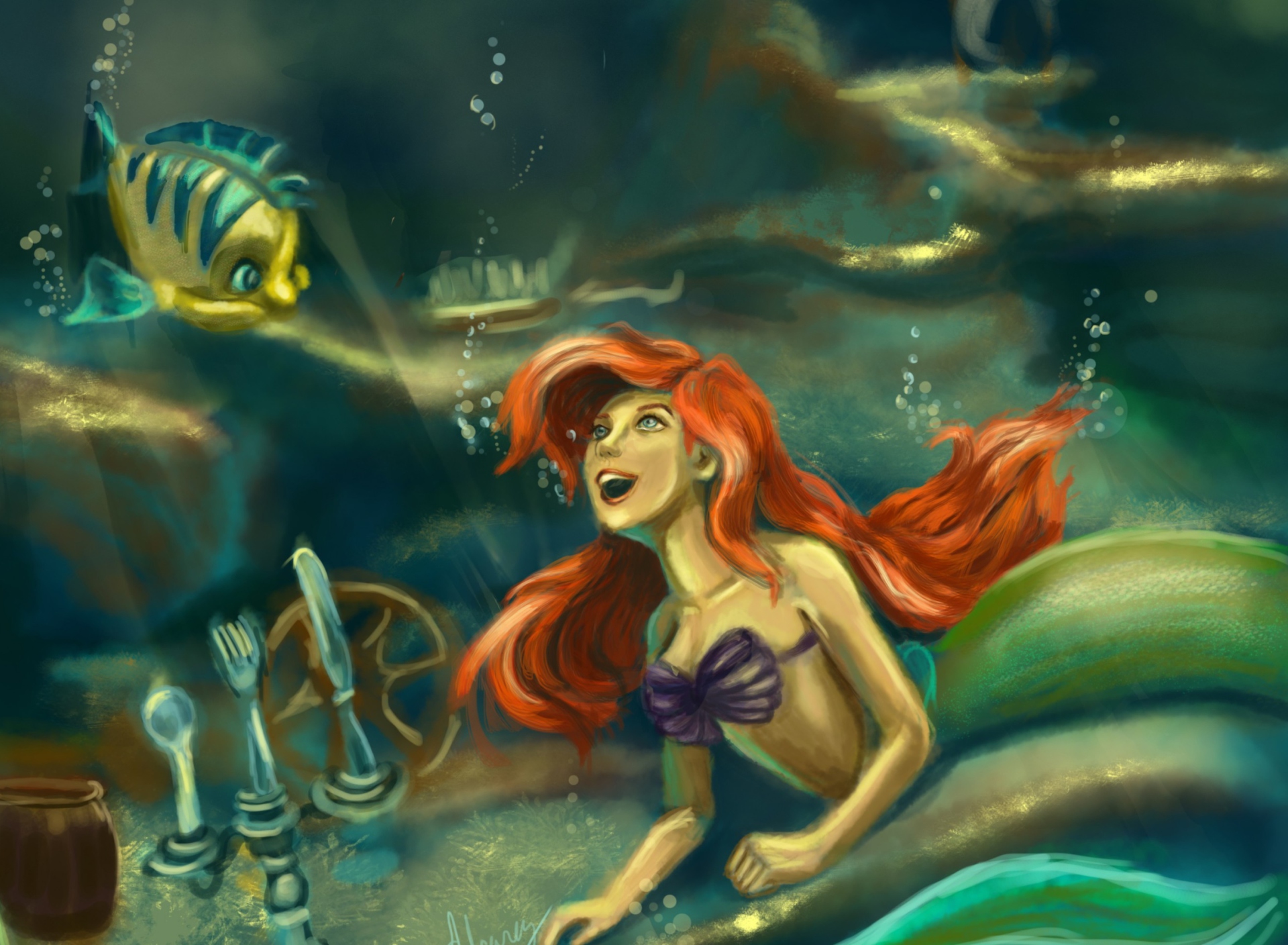 Fondo de pantalla Little Mermaid Painting 1920x1408
