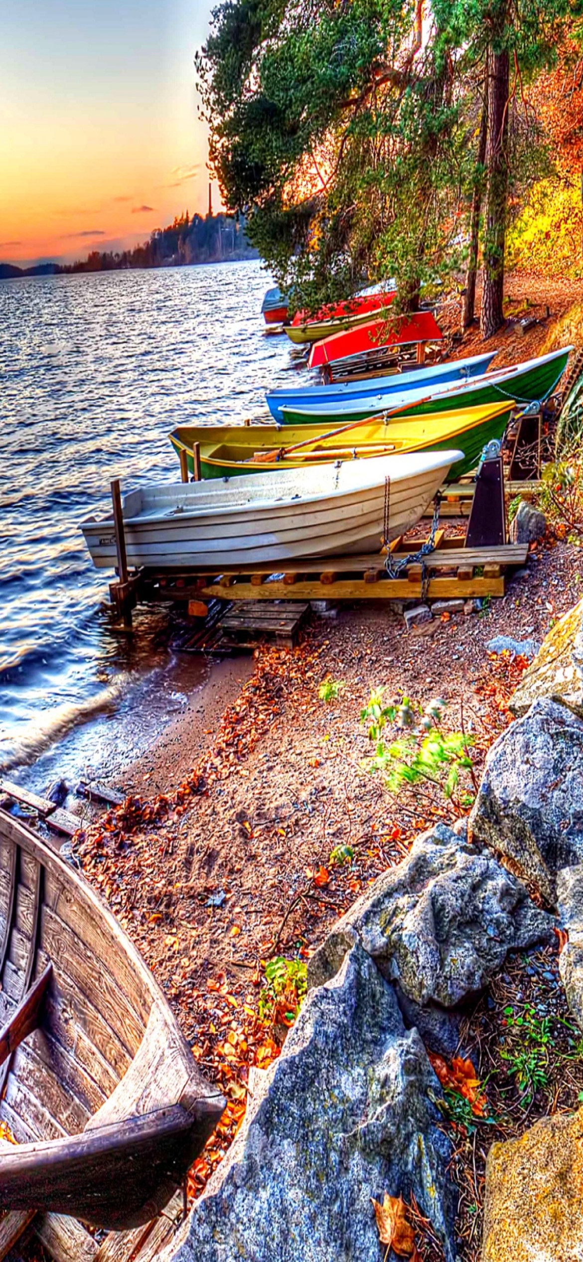 Beach with boats wallpaper 1170x2532