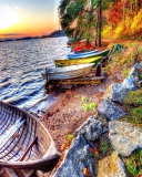 Beach with boats wallpaper 128x160