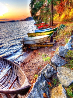 Beach with boats wallpaper 240x320