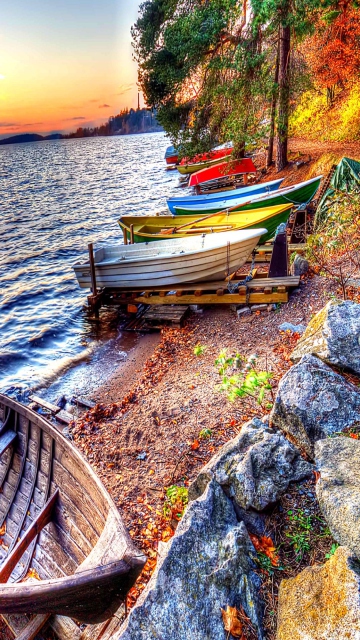 Beach with boats wallpaper 360x640