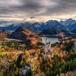 Neuschwanstein Castle Panorama papel de parede para celular para iPad 2