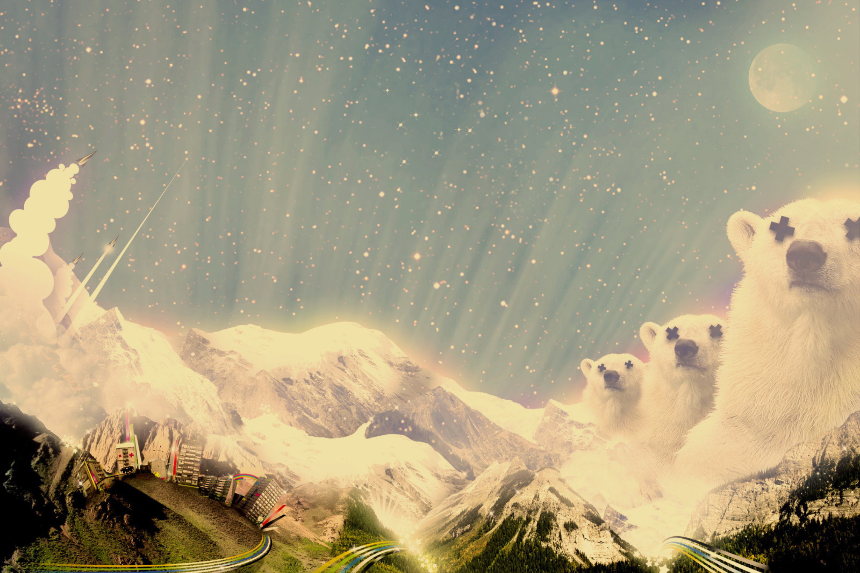 Das Abstract Mountains And Bears Wallpaper 2880x1920