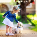 Обои Little Girl With Cute Puppy 128x128