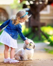 Little Girl With Cute Puppy wallpaper 176x220