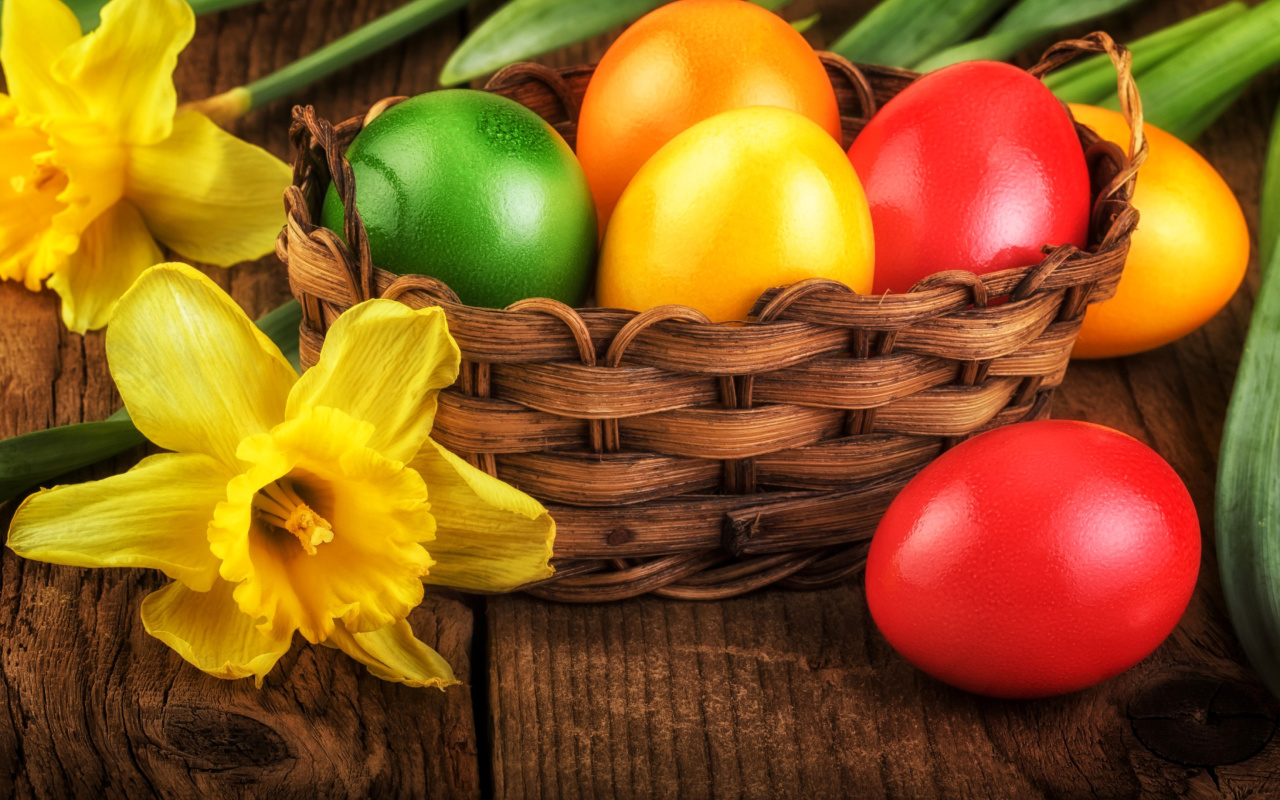 Daffodils and Easter Eggs wallpaper 1280x800