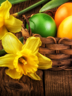 Fondo de pantalla Daffodils and Easter Eggs 240x320