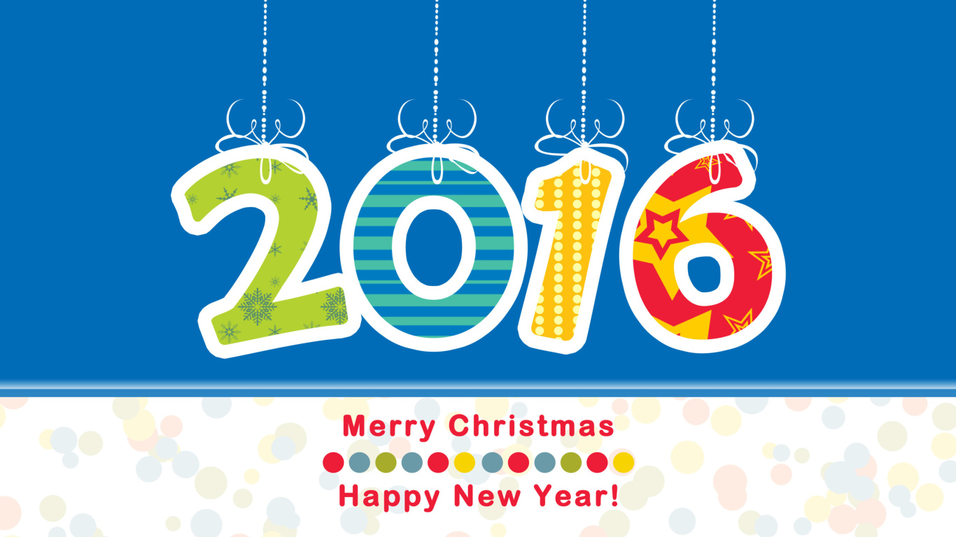 Colorful New Year 2016 Greetings wallpaper 1366x768