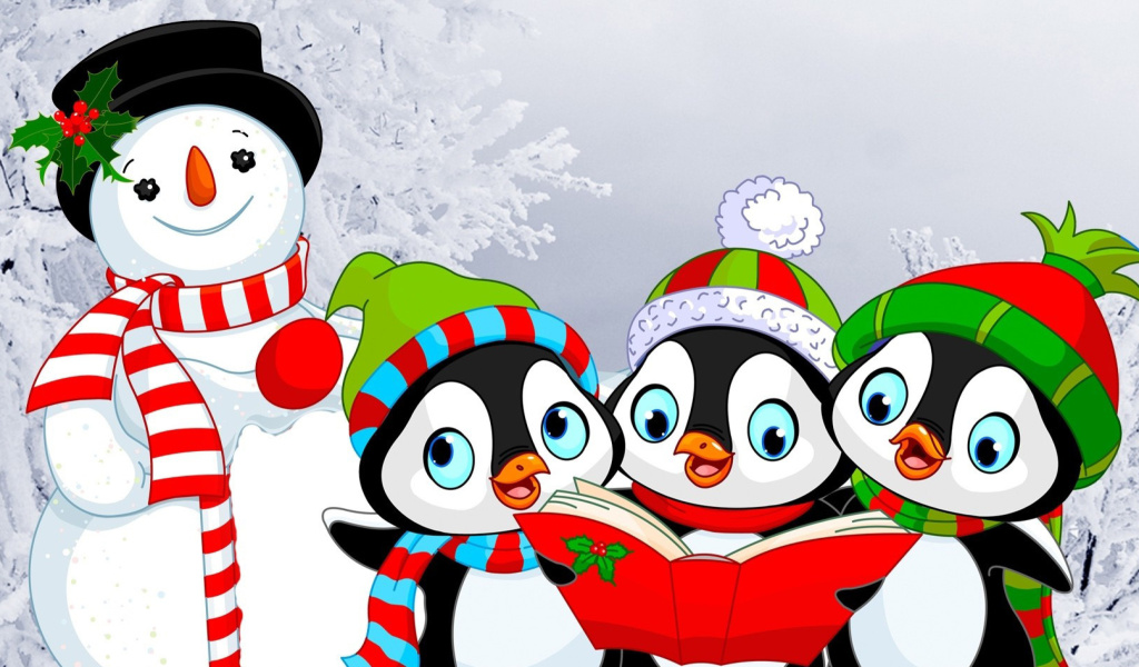 Das Snowman and Penguin Toys Wallpaper 1024x600