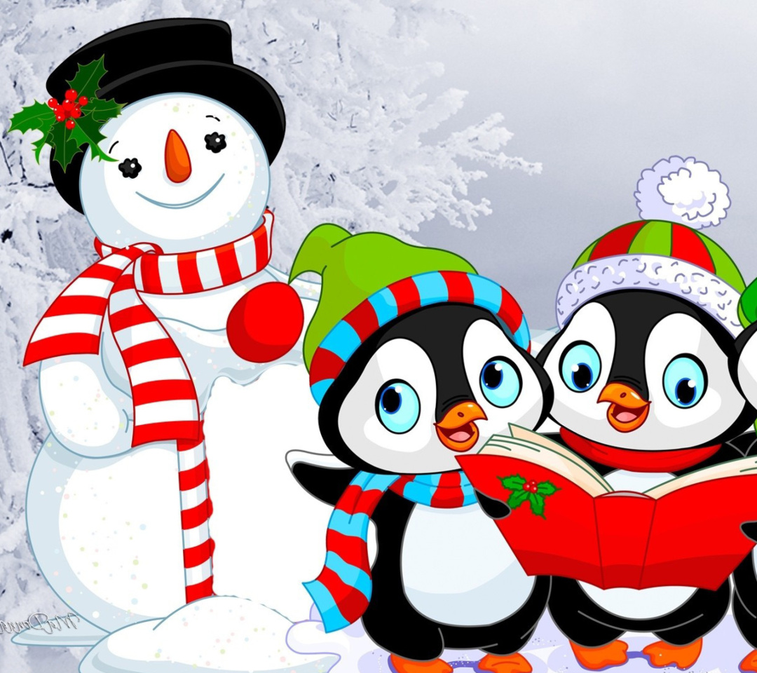 Обои Snowman and Penguin Toys 1080x960