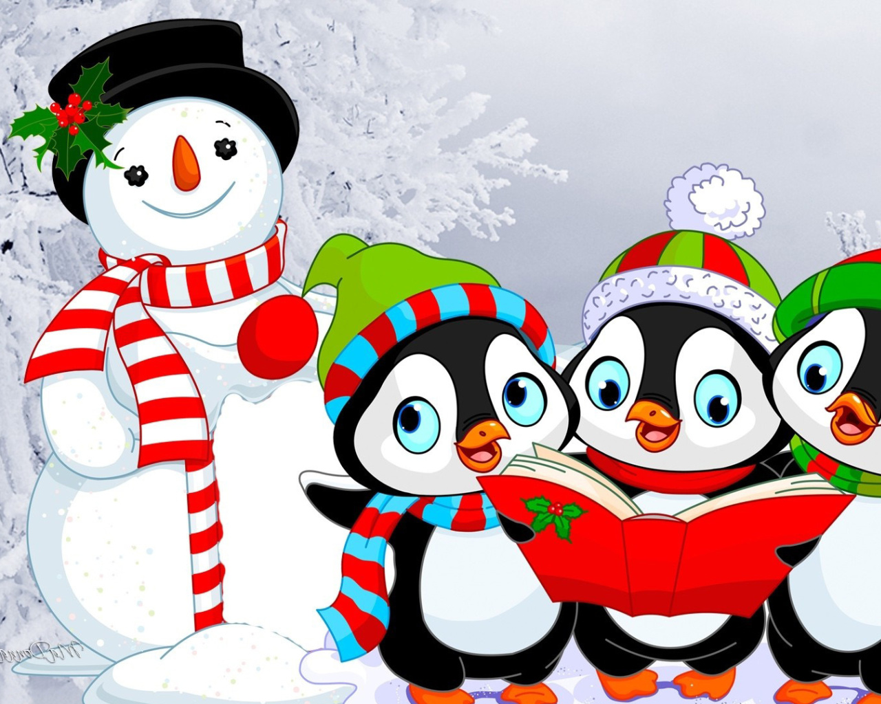 Das Snowman and Penguin Toys Wallpaper 1280x1024