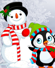 Das Snowman and Penguin Toys Wallpaper 176x220