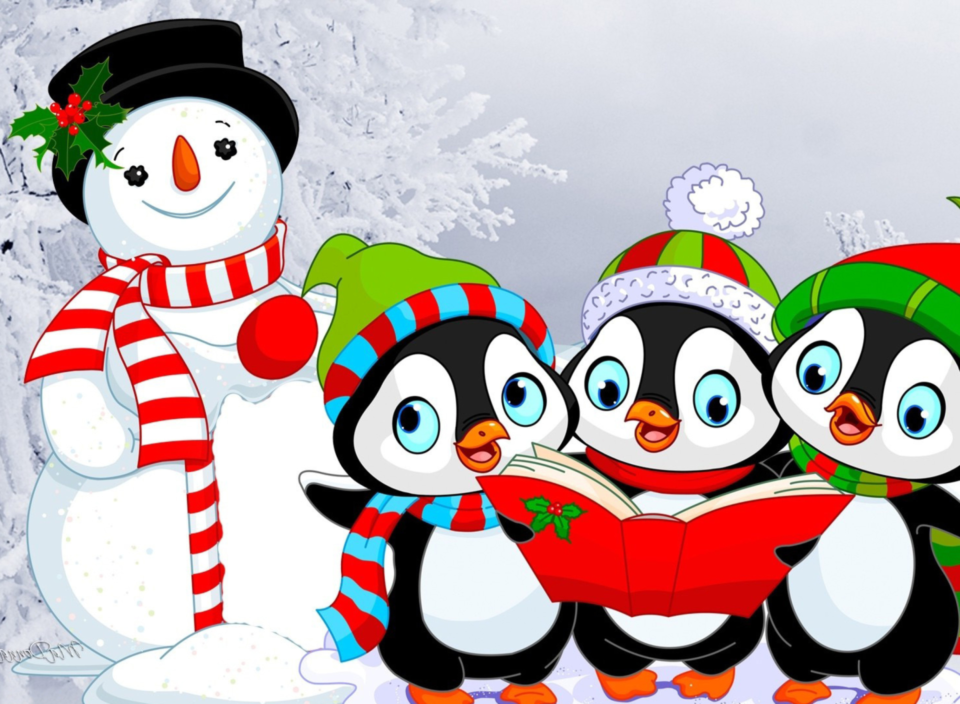 Fondo de pantalla Snowman and Penguin Toys 1920x1408