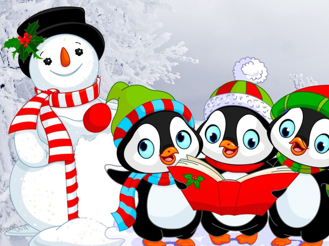 Das Snowman and Penguin Toys Wallpaper 640x480