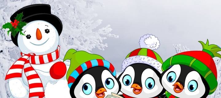 Das Snowman and Penguin Toys Wallpaper 720x320